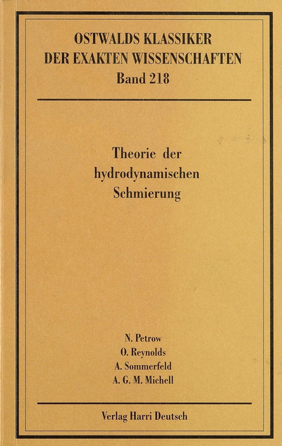 [Cover] Theorie der hydrodynamischen Schmierung (Petrow, Reynolds, Sommerfeld, Michell)